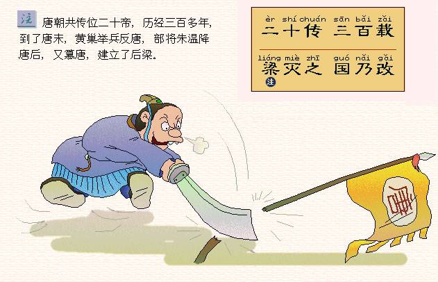 二十传，三百载。梁灭之，国乃改。
