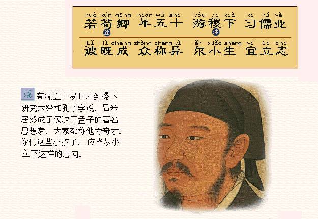 若荀卿，年五十。游稷下，习儒业。波既成，众称异。尔小生，宜立志。